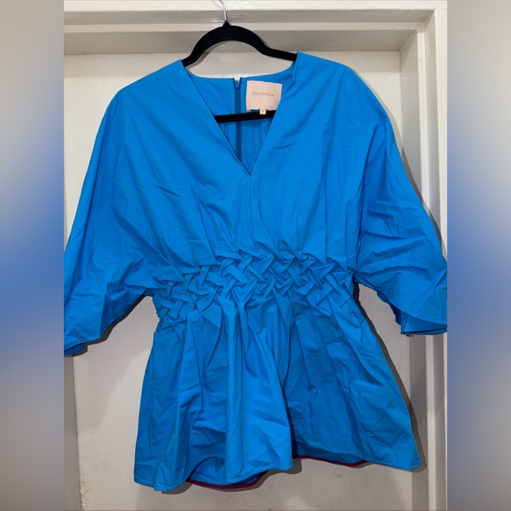 Roksanda Ilincic Bright Blue Smocked Waist Peplum Blouse